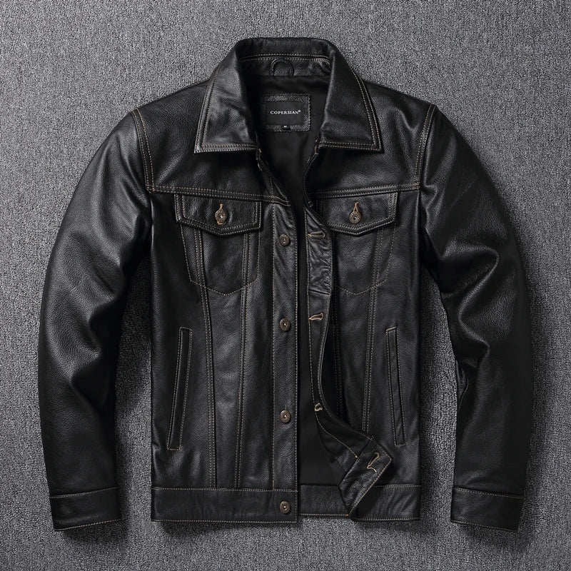 CC Shop Top.Y2K new classic casual slim fit genuine leather coat.quality fashion cowhide jacket.Young popular 557 style Denim