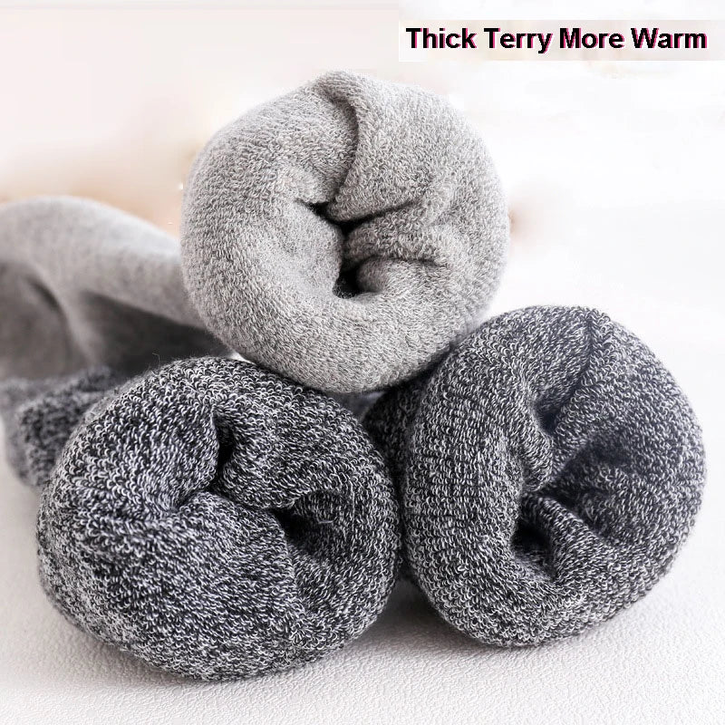 6PCS=3Pairs Men's Winter Compression Stocking Warm Hot Knee High Long Leg Terry Socks Warm Thicken Cover Calf Socks Size 38-44