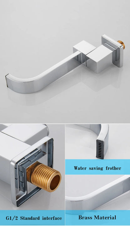 BECOLA Wall Mounted Faucet Spout Square and Round Brass Chrome/Black Spouts Waterfall Shower Faucet Accessories