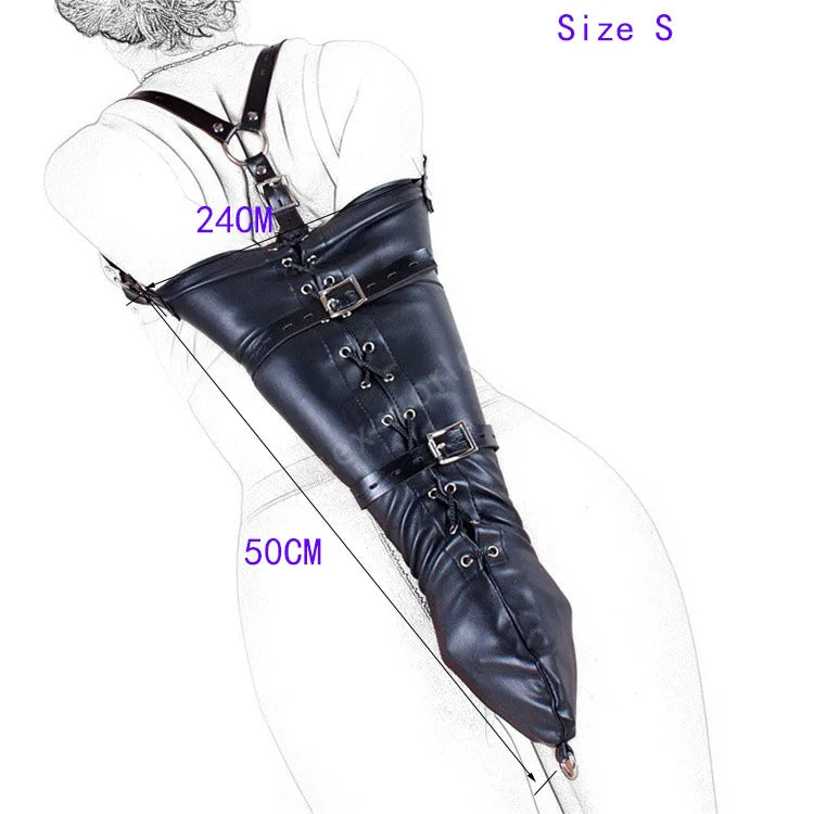 Sexy SM Restraint Arm Binder Behind Back Straight Jacket Leather Armbinder Slave Lockable Bondage Shoulder Straps Club Role play