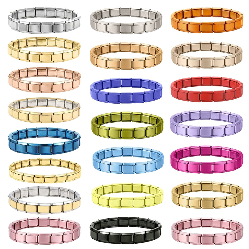 New Women's Men's Jewelry DIY 9MM Width Italian Elastic Charm Bracelet Solid Color Stainless Steel Fashion Bangle