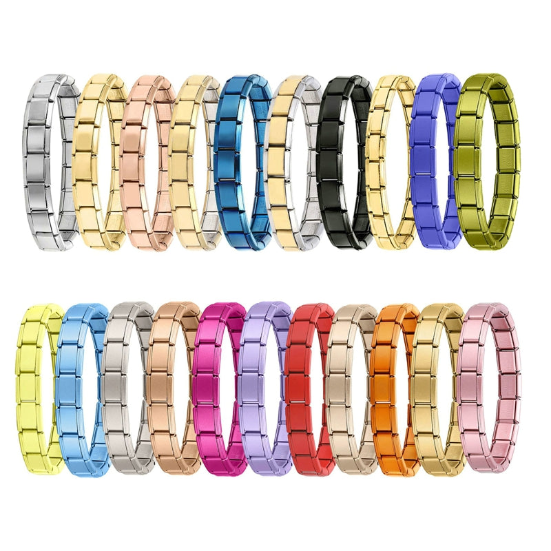 Stainless Steel Purple Rose Pink Black Champagne Gold Color Italian Charms Bracelet Colorful 9mm Width Bangle Men Women Jewelry