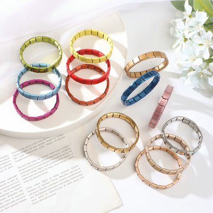 New Women's Men's Jewelry DIY 9MM Width Italian Elastic Charm Bracelet Solid Color Stainless Steel Fashion Bangle