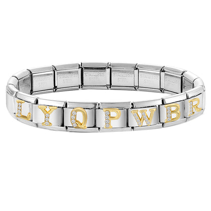 New Girls Italian Bracelet 26 English Letters Charm Stainless Steel Bangle Gold Color Inlaid Zirconia DIY Making Jewelry Gifts