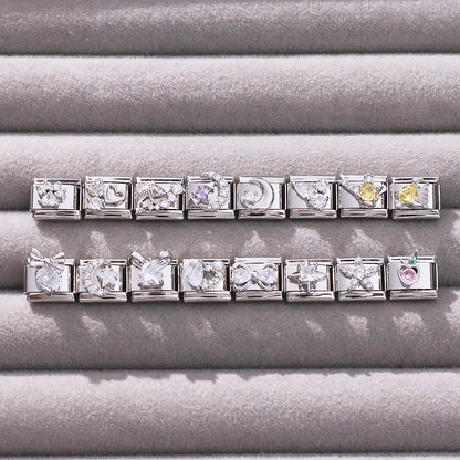 Zircon Pearl Heart Bow Candy Flower Butterfly Italian Charm Links Fit 9mm Stainless Steel Bracelet Personalized DIY Making Gifts