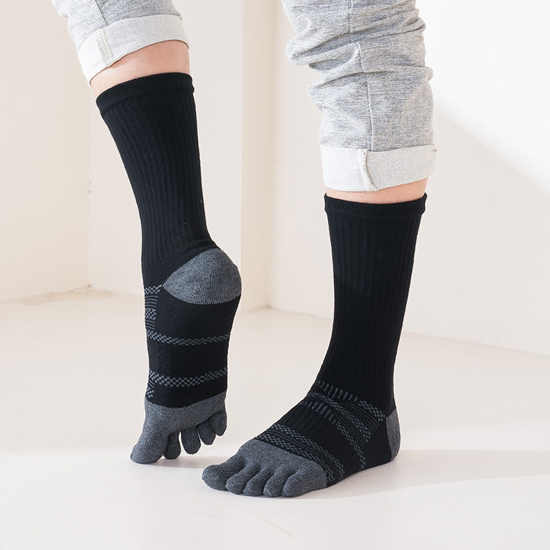 1/5 Pairs Men's Toe Socks Long Compression Sweat-Absorbing Fitness Marathon Hiking Outdoor Basketball Five Finger Sport Socks
