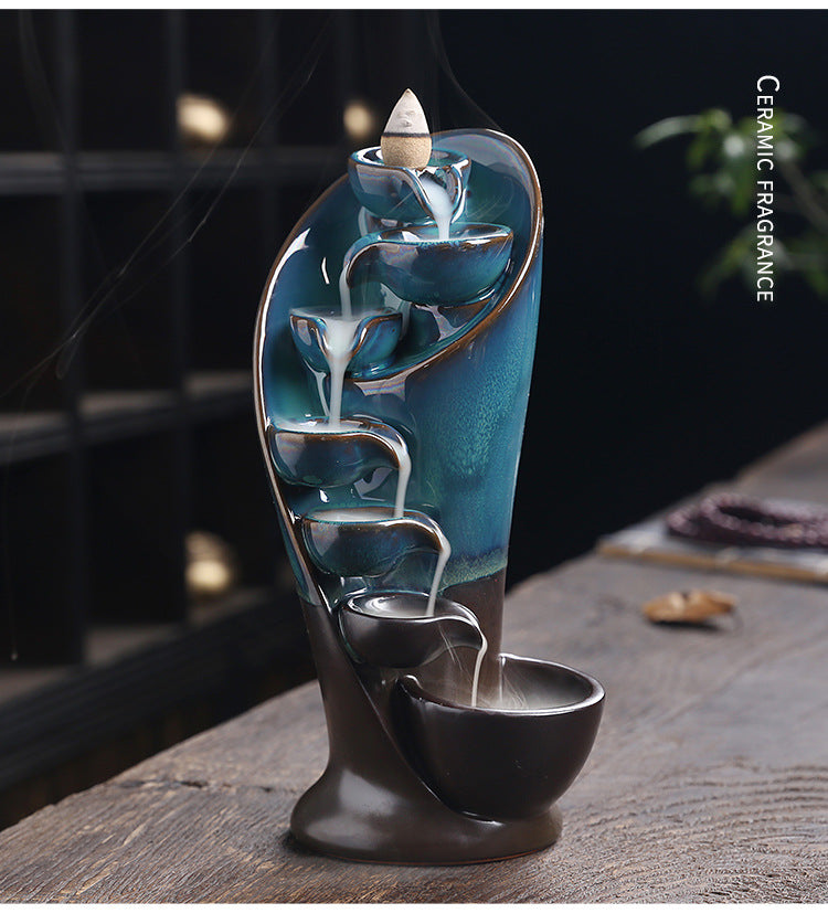 1pc Ceramic Waterfall Incense Burner Backflow Incense Burner Multifunctional Ornament (Without Incense)