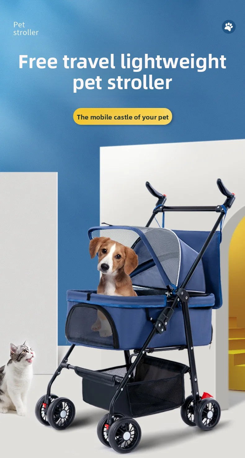 4 Wheel Foldable Pet Stroller Detachable Carrier for Small Dogs Cats, Lightweight Travel Pet Cart with Breathable Mesh