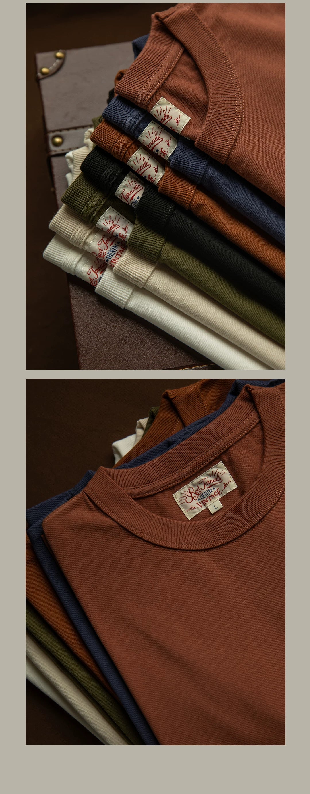 T1-0006 Red Tornado Big US European Size Crew Neck T-Shirts Men 270gsm Heavy  100% Cotton Casual Tee Shirt