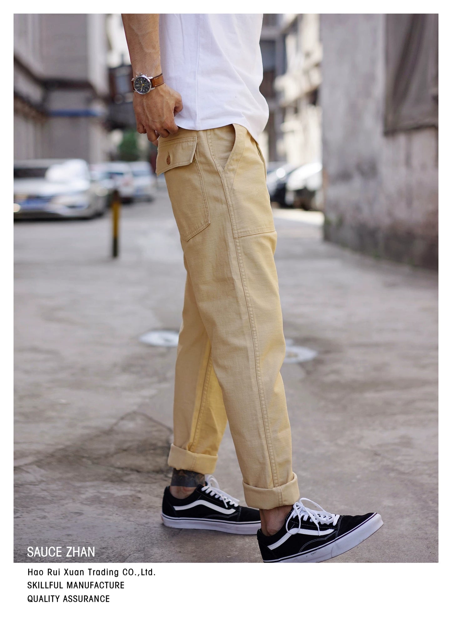 SauceZhan OG107 Utility Fatigue Pants Military PANTS Classic Cargo  Olive  Men's Baker Pants Satin Cotton Straight Fit