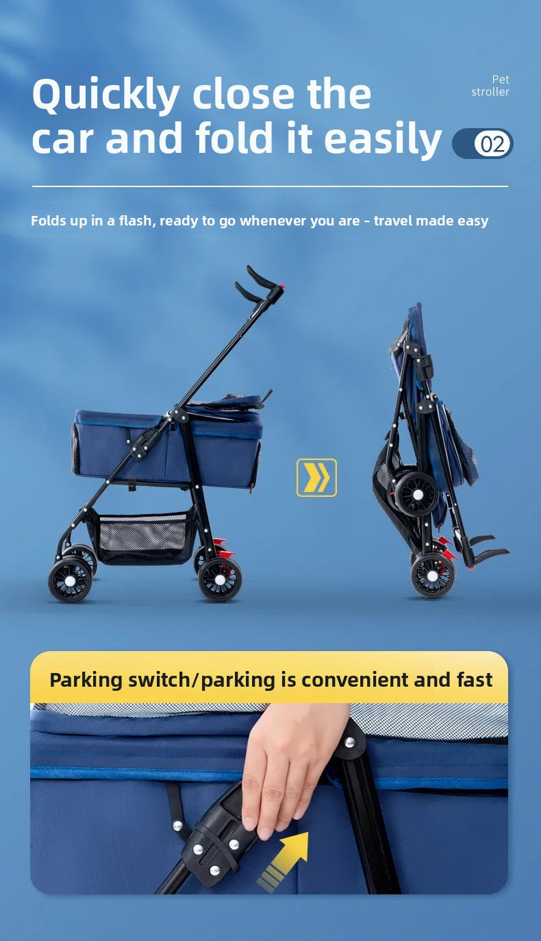 4 Wheel Foldable Pet Stroller Detachable Carrier for Small Dogs Cats, Lightweight Travel Pet Cart with Breathable Mesh