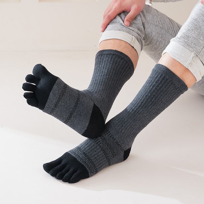 1/5 Pairs Men's Toe Socks Long Compression Sweat-Absorbing Fitness Marathon Hiking Outdoor Basketball Five Finger Sport Socks