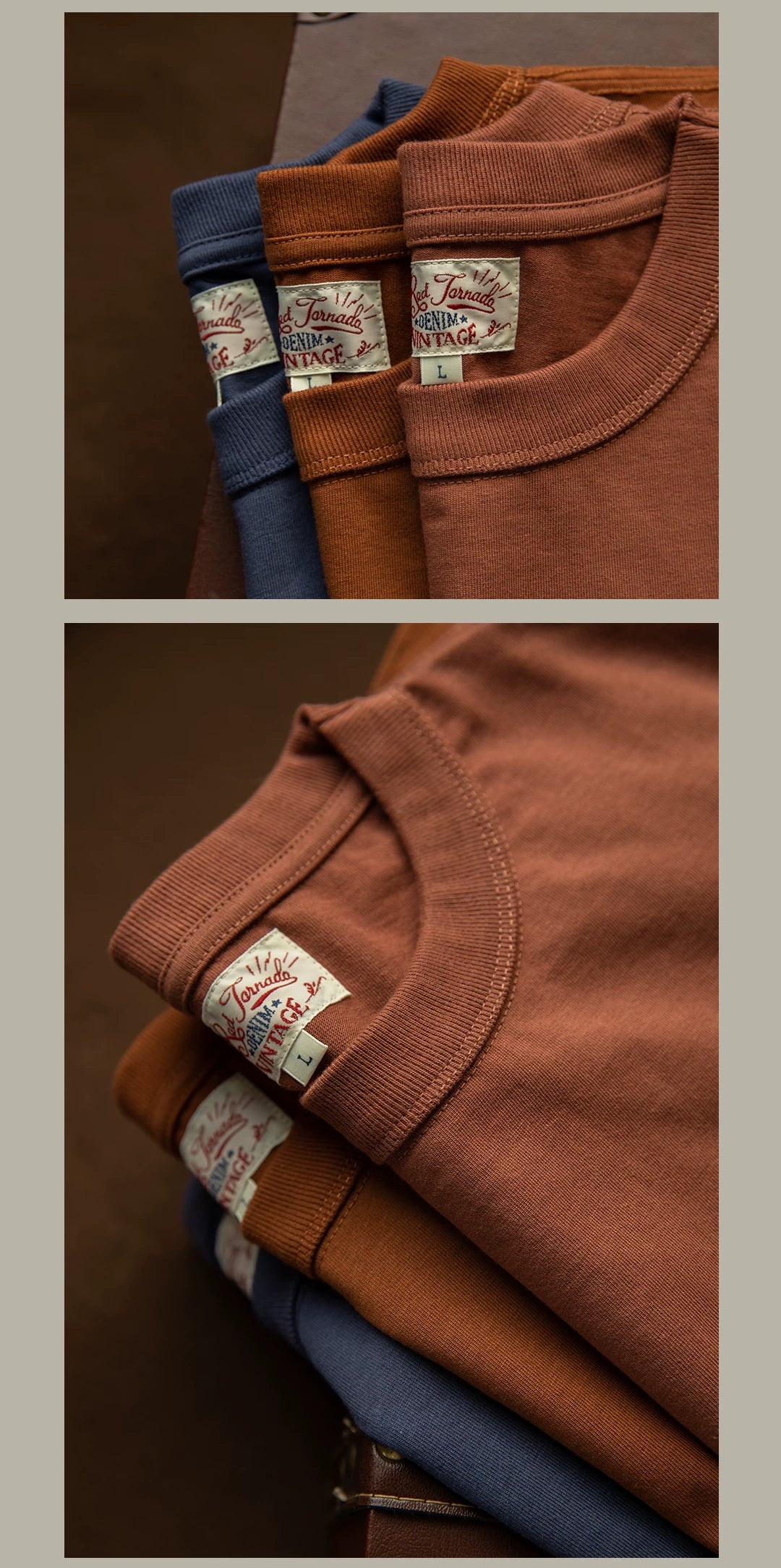 T1-0006 Red Tornado Big US European Size Crew Neck T-Shirts Men 270gsm Heavy  100% Cotton Casual Tee Shirt