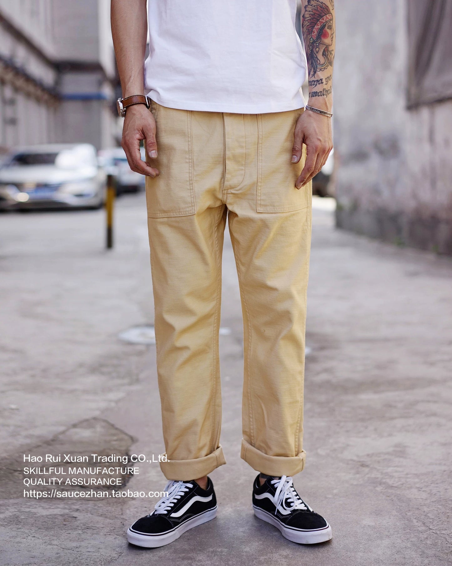 SauceZhan OG107 Utility Fatigue Pants Military PANTS Classic Cargo  Olive  Men's Baker Pants Satin Cotton Straight Fit