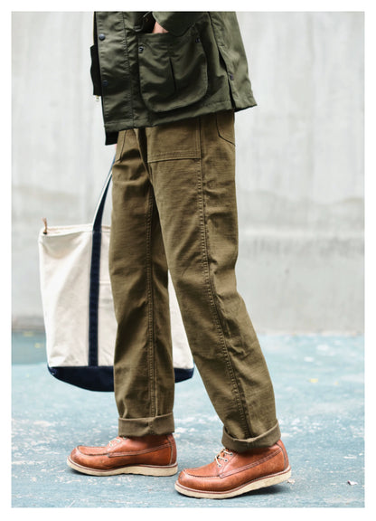 SauceZhan OG107 Utility Fatigue Pants Military PANTS Classic Cargo  Olive  Men's Baker Pants Satin Cotton Straight Fit