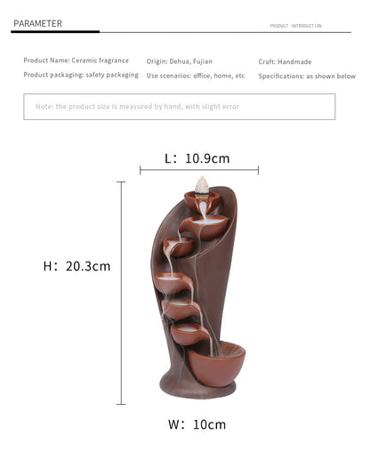 1pc Ceramic Waterfall Incense Burner Backflow Incense Burner Multifunctional Ornament (Without Incense)
