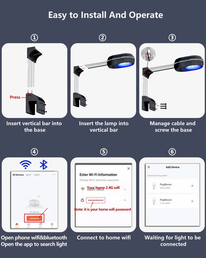 PopBloom RL60 WiFi Full Spectrum LED Saltwater Reef Aquarium Light Supports Mobile WiFi Control
