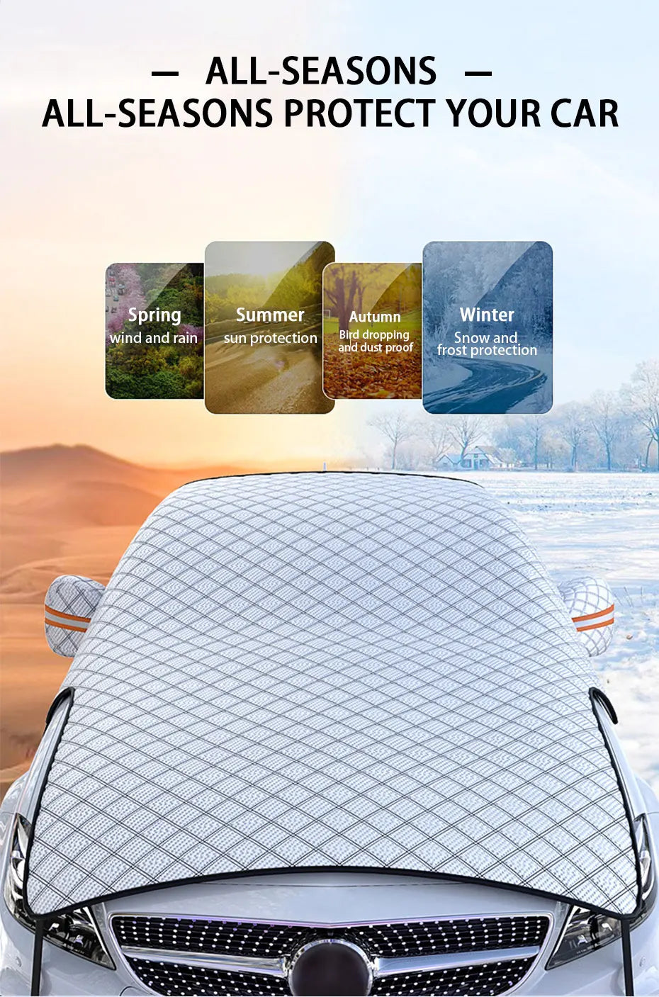 SEAMETAL Upgraded Car Window Snow Cover Large Size Windshield Snow Shield with Hood Cover Universal for Sedan Suv Hatchback