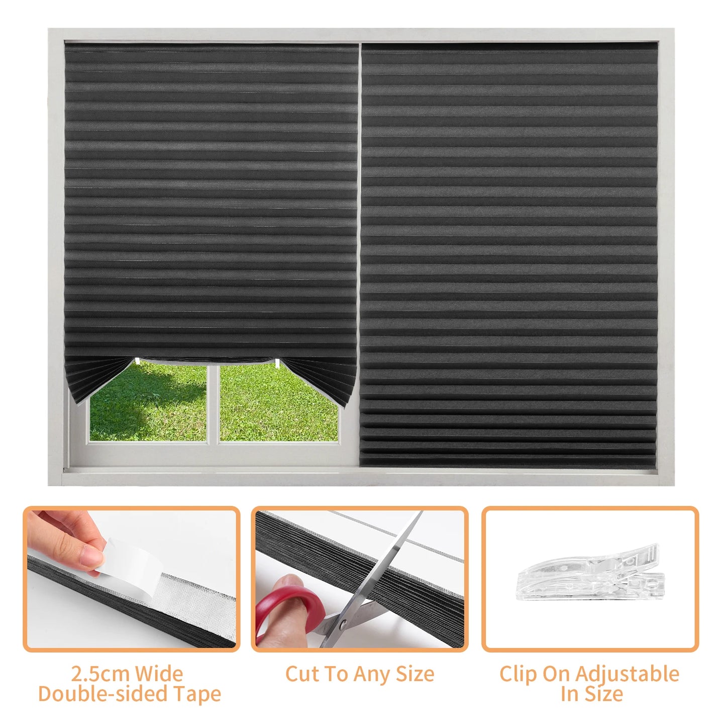 No Drill Blinds Stick on Curtains Blinds for Bedroom Kitchen Bathroom Windows Light Filtering Privacy Protection with Clips