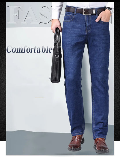 Men Fashion Straight Jeans Men 2025 New Stretch Slim Fit Pants Comfortable Soft Business Denim Trousers Male Brand Clothing