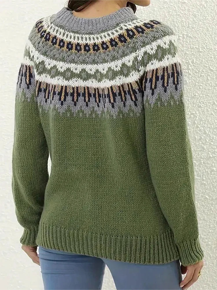 Plus Size  Pattern Knitted Sweater, Autumn and Winter Casual Long Sleeve Pullover Sweater, Women's Plus Size Clothing