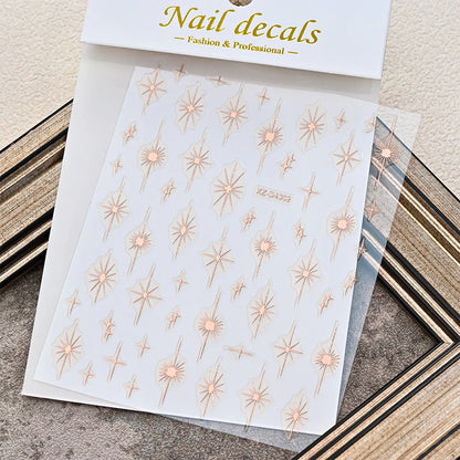 1pcs Sparkle 5D Embossed Star Nail Sticker Metallic Silver Starlight Nail Decals 8*10cm Adhesive Manicure Slider Supplies #Y2K