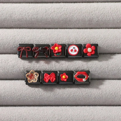 2025 New Original Black Red Stars Love Heart Bows Flower Italian Charm Link Fit 9mm Stainless Steel Jewelry DIY Making Bracelets