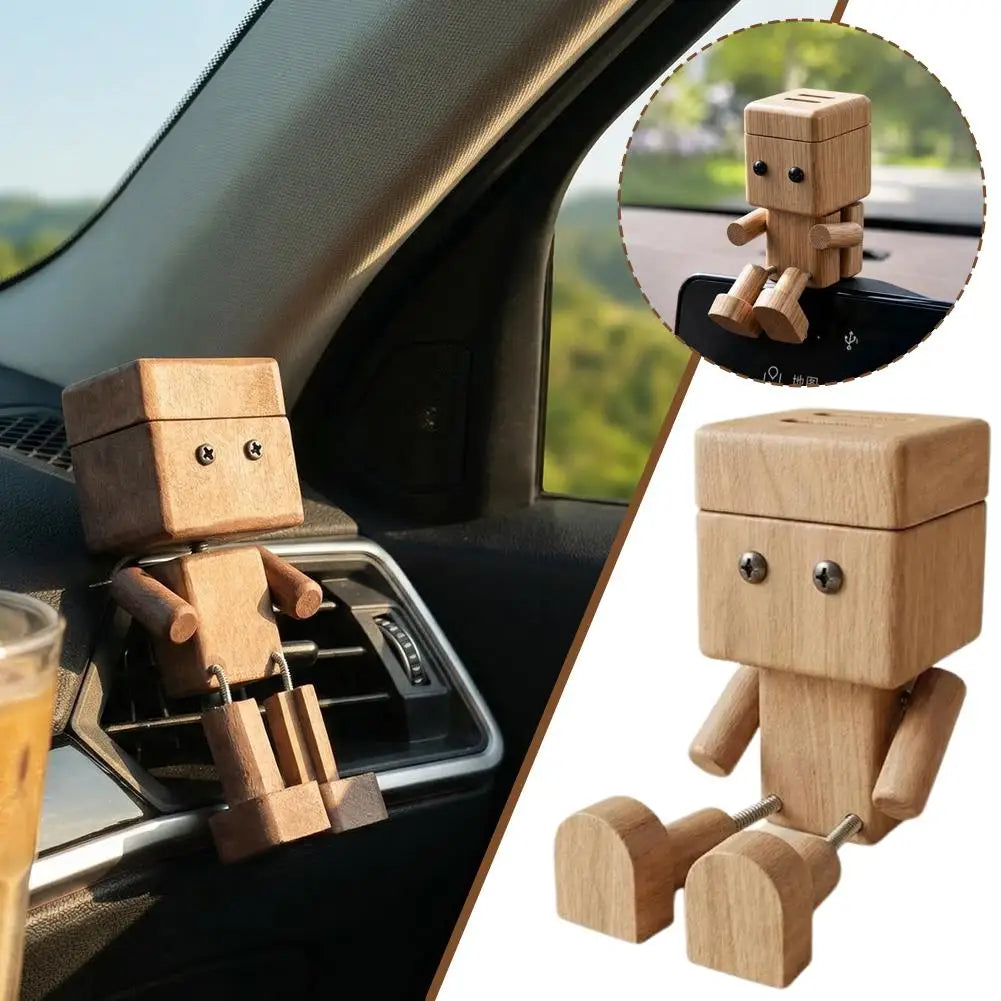 Wooden Robot Car Air Freshener Creative Shaking Legs Essential Oil Aroma Diffuser Vent Clip Dashboard Decor for Auto