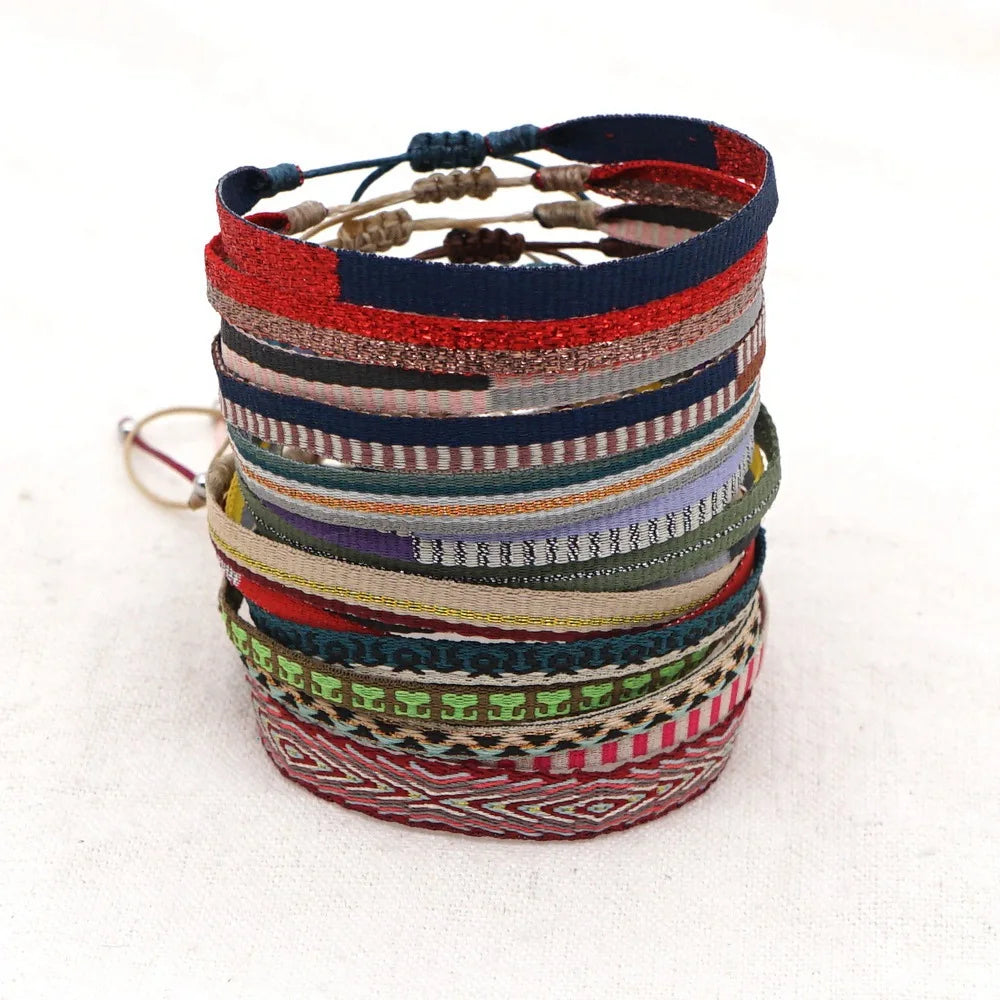 KKBEAD Wholesale Handwoven Bracelet Colombia Cloth Braided Wristband Bracelets for Women Men Gift Hippie Boho Friendship Jewelry