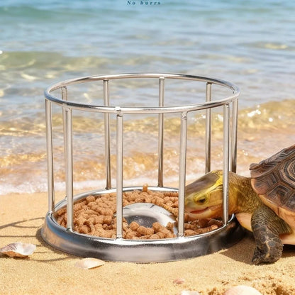 Large Capacity Turtle Stainless Steel Feeder Wear Resistant Wide Mouth Reptile Water Tray Fence Design Anti-overflow