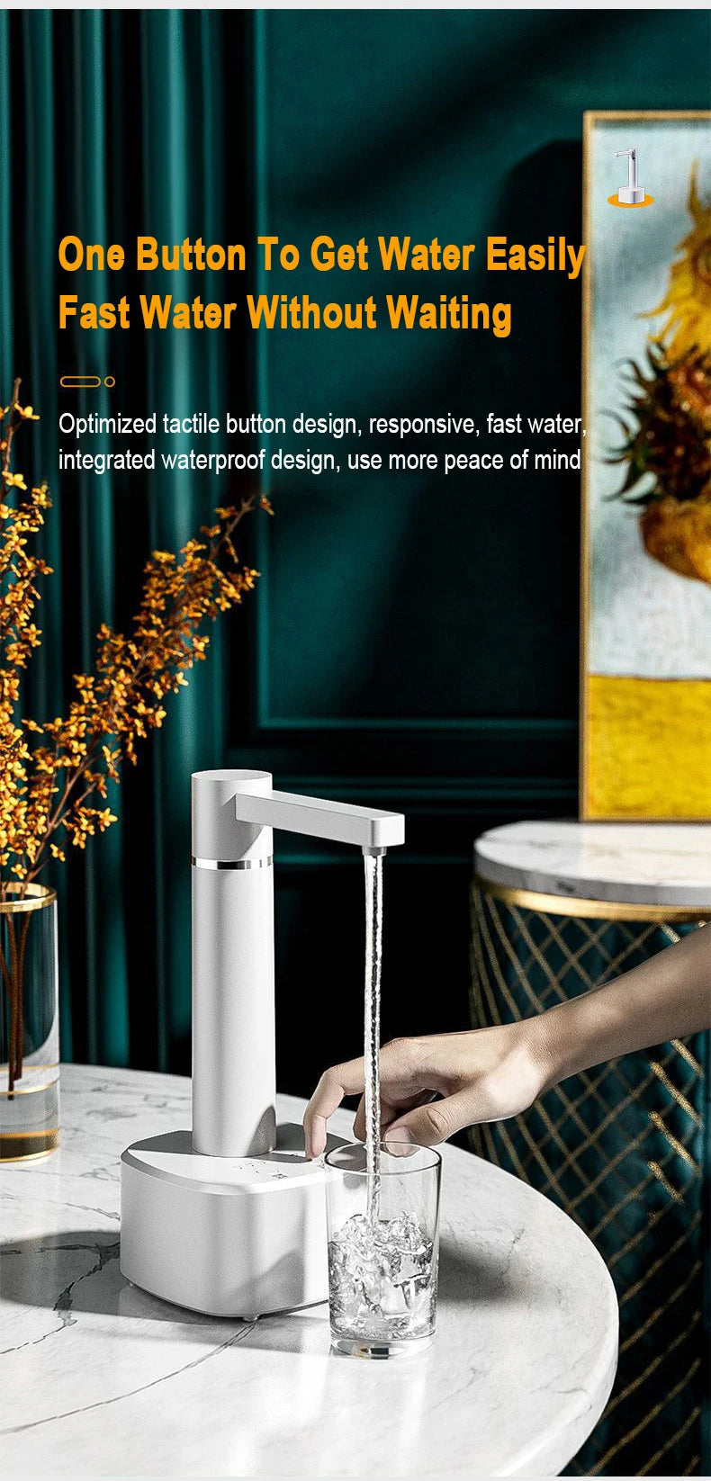 Electric gallon pump desktop water dispenser, rechargeable water bottle pump, automatic water dispenser