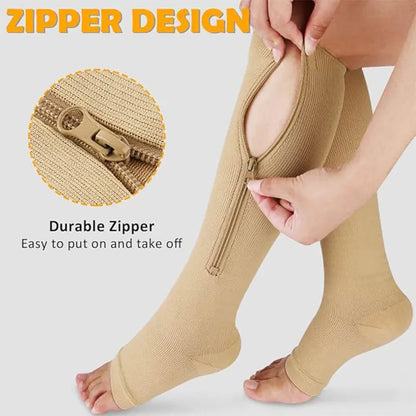 Zipper 4Compression Socks for Varicose Support Outdoor Running Fitness Hiking Anti-Fatigue Medical Care Diabetes Swelling Relief