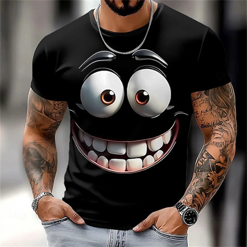 Summer New 3D Printed Funny Face T-shirt Fashionable Men's Holiday Short-sleeved Casual O-neck Loose T-shirt Streetwear