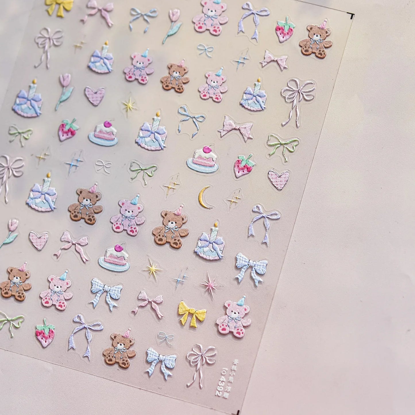 Colorful 5D Happy Birthday Nail Art Sticker Cake Candle Numbers Musical Note Cute Bear Stars Cherry Self Adhesive Manicure Decal