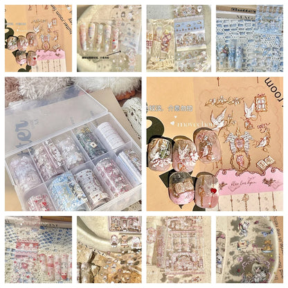10Rolls Plaid Thousand-Bird Bow  Stars Nail Foils Transfer Paper  Nail Art Stickers  Manicure Set Decal  Nails Decoration