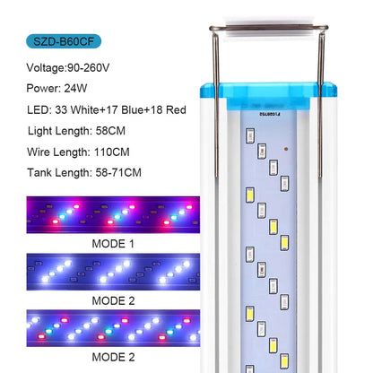 Extensible Waterproof Clip on Lamp For Fish Tank Super Slim Fish Tank Aquatic Plant Grow Aquarium LED Light 18-58cm 220V