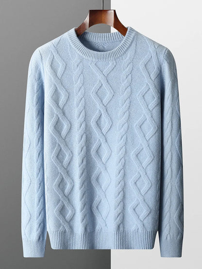 100% Merino Wool Men's Round Neck Thickened Autumn Winter Warm Casual Fashionable Knitted Sweater