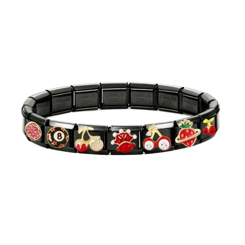 2025 New Original Black Red Stars Love Heart Bows Flower Italian Charm Link Fit 9mm Stainless Steel Jewelry DIY Making Bracelets