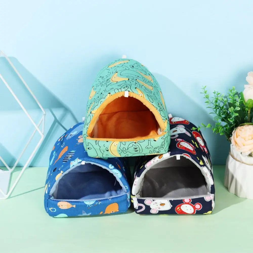 Soft Rabbit Colorful Squirrel Mini Cage Winter Hamster House Guinea Pig Nest Small Animal Sleeping Bed Warm Mat