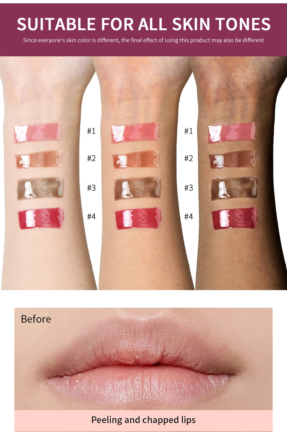 4pcs /set Moisturizing Lip Glaze Mirror Glass Long Lasting Lip Gloss Liquid Lipstick Makeup Glossy Lip Care Cosmetic