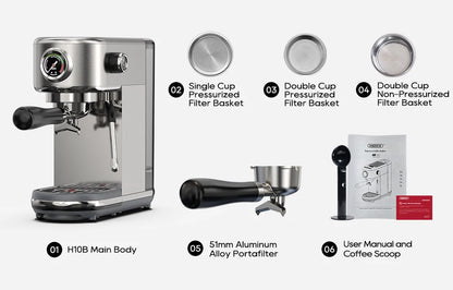 HiBREW 20Bar Semi Automatic Espresso Coffee Machine Temperature Adjustable Cold/Hot Super Slim Coffee Maker Cappuccino H10B
