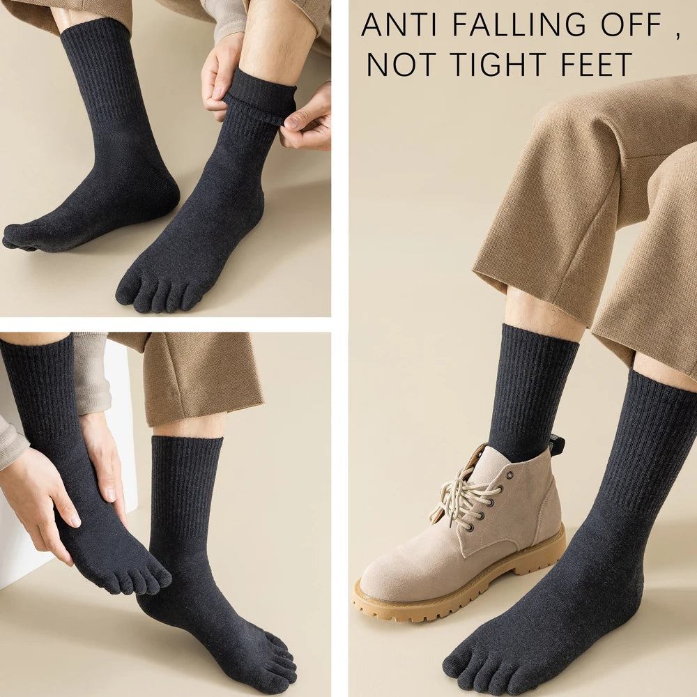 Wool Warm Five-finger Socks Comfortable Business Men's Toe Socks Sports Breathable Sweat Deodorant Solid Color Sock Male