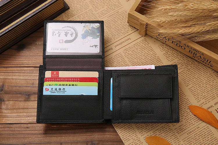 100% Genuine Leather Men Wallets Premium Product Real Cowhide Wallets for Man Short Black Walet Portefeuille Homme