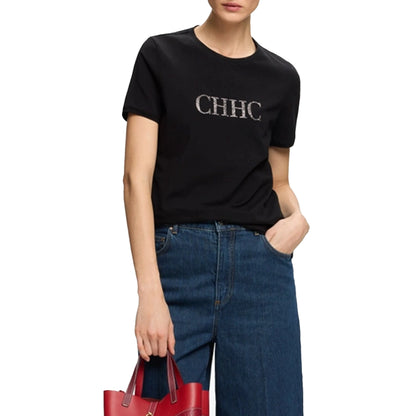 CHCH Summer Women's Elegant T Shirt Casual O-neck Pure Cotton T-Shirt Women Fashion Letter Diamonds Versatile Short Sleeve Tops