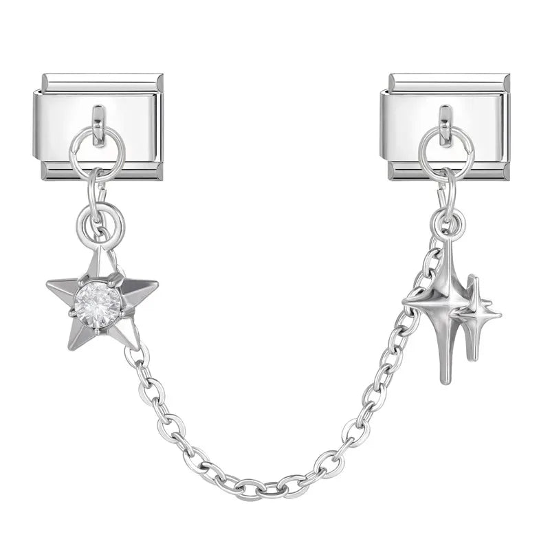 Tassel Chain Butterfly Flowers Star Moon Heart Zircon Italian Charm Links Fit 9mm Bracelet Stainless Steel DIY Jewelry Making