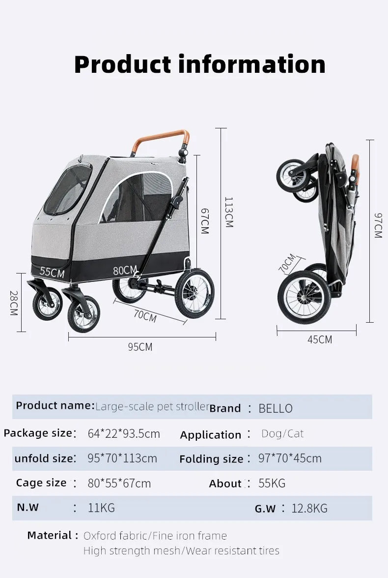 STLF(Ready to Ship) Manufacture Large Pet Stroller for Big Dog Safety Outdoor Walking Travel Foldable Trolley