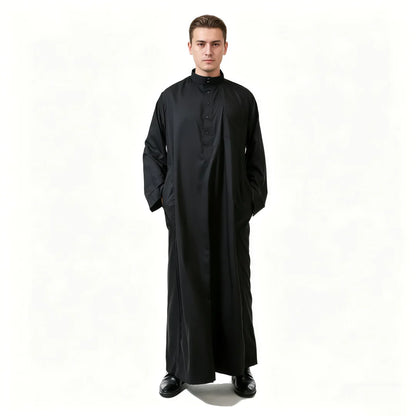 Men's Saudi Arabic Stand Collar Long Sleeve Robe Ramadan Muslim Robe Middle East Islamic Clothing