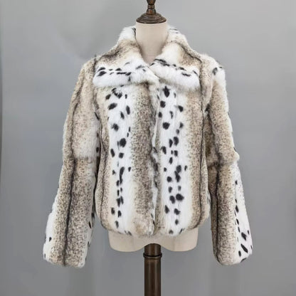 Women Real Rabbit Fur Coat High Collar Winter Jacket Make of One Rabbit Fur Cross Mink Pattern