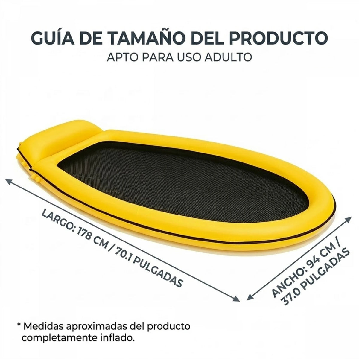 Inflatable adult floating mat 178x94cm integrated headrest breathable mesh durable PVC max load 110kg safety valve pool beach lake easy to inflate foldable summer