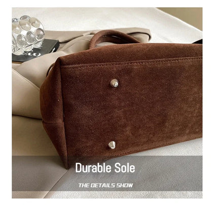 Vintage Satin-Leather Tote Bag – Casual Style with Buckle Closure, Large Capacity for Commuting & Everyday Shoulder Carry